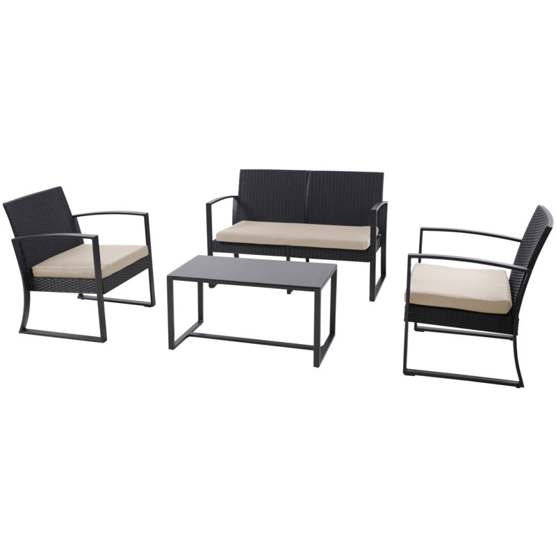 SVITA LOIS XL Ensemble de meubles de jardin en poly rotin table et fauteuil noir