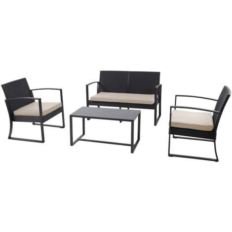 SVITA LOIS XL Ensemble de meubles de jardin en poly rotin Table Fauteuil Gris