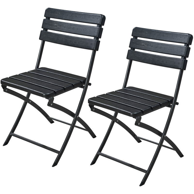 Svita - Lot de 2 chaises de balcon aspect bois pliables Chaise de jardin Bistro Set Outdoor Noir