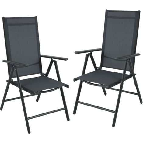 SVITA Lot de 2 chaises de jardin à dossier haut pliables Fauteuils de camping pliants Aluminium Anthracite