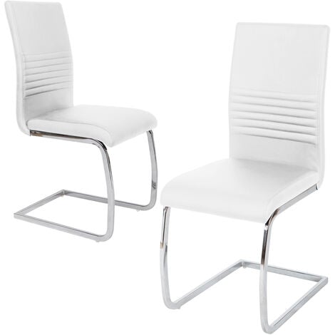 SVITA Lot de 2 chaises de salle à manger Chaise rembourrée Chaise pivotante Similicuir blanc