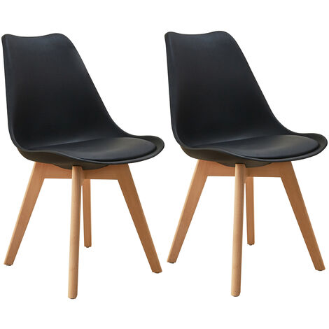 Svita – Lot de 2 chaises de salle à manger – Dossier incurvé en similicuir noir – Pieds en bois de hêtre – Hauteur d'assise 43 cm