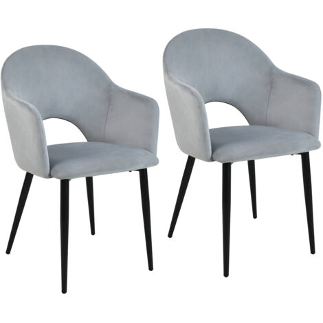 Svita – Lot de 2 chaises de salle à manger rembourrées en velours gris – Dossier ajouré – Pieds métalliques revêtus – Hauteur d'assise 46 cm