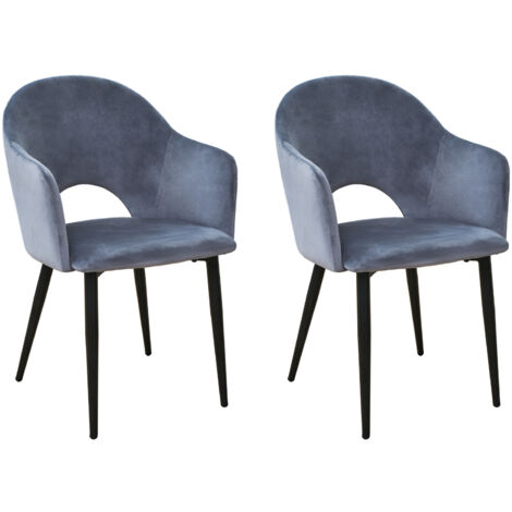 Svita – Lot de 2 chaises de salle à manger rembourrées en velours gris foncé – Accoudoirs et dossier ajouré – Dimensions 54x53x83cm