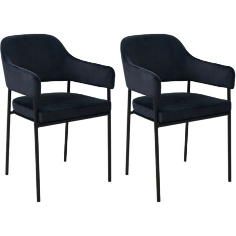 Svita – Lot de 2 chaises de salle à manger rembourrées en velours noir – Accoudoirs confortables – Dimensions 51x53x85cm – Capacité 120kg
