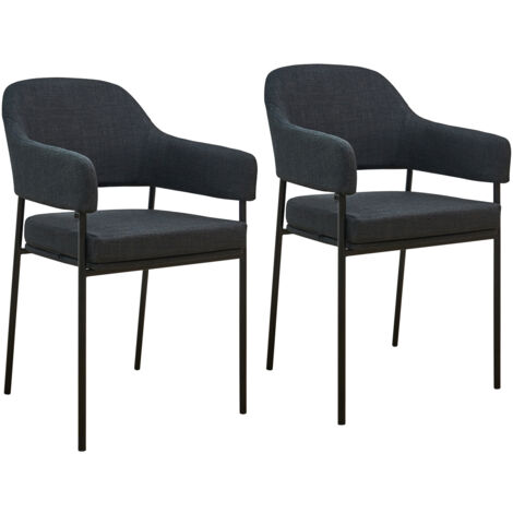 Svita – Lot de 2 chaises rembourrées en tissu noir – Accoudoirs – Dimensions 51x53x85cm – Hauteur d'assise 50cm – Capacité 120kg