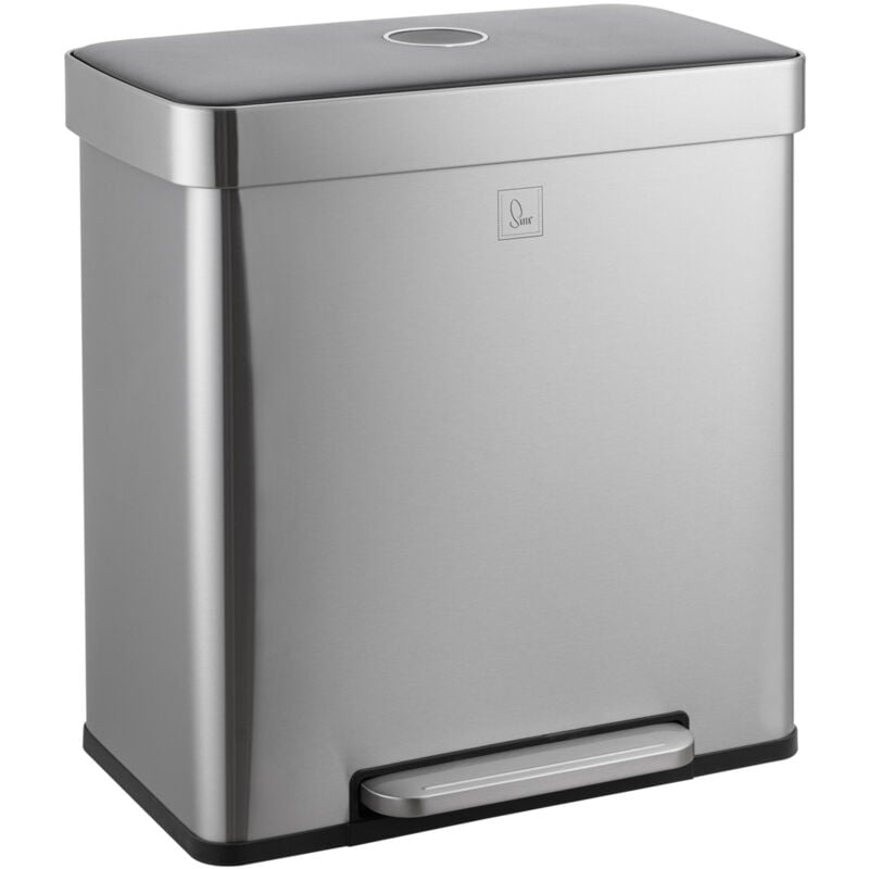 LT2X30 Poubelle 60l Poubelle à pédale 2 compartiments avec couvercle Argent - Svita