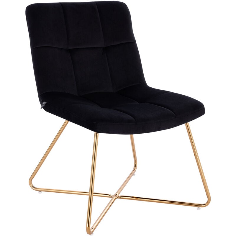 Lynn Fauteuil lounge Fauteuil cocktail Fauteuil club Fauteuil rembourré sans accoudoirs Pieds dorés Garniture velours noir - Svita