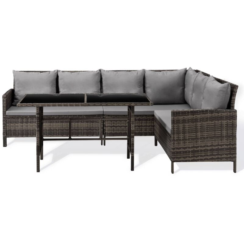Madison Ensemble de meubles de jardin en poly rotin Lounge Canapé d'angle brun - Svita