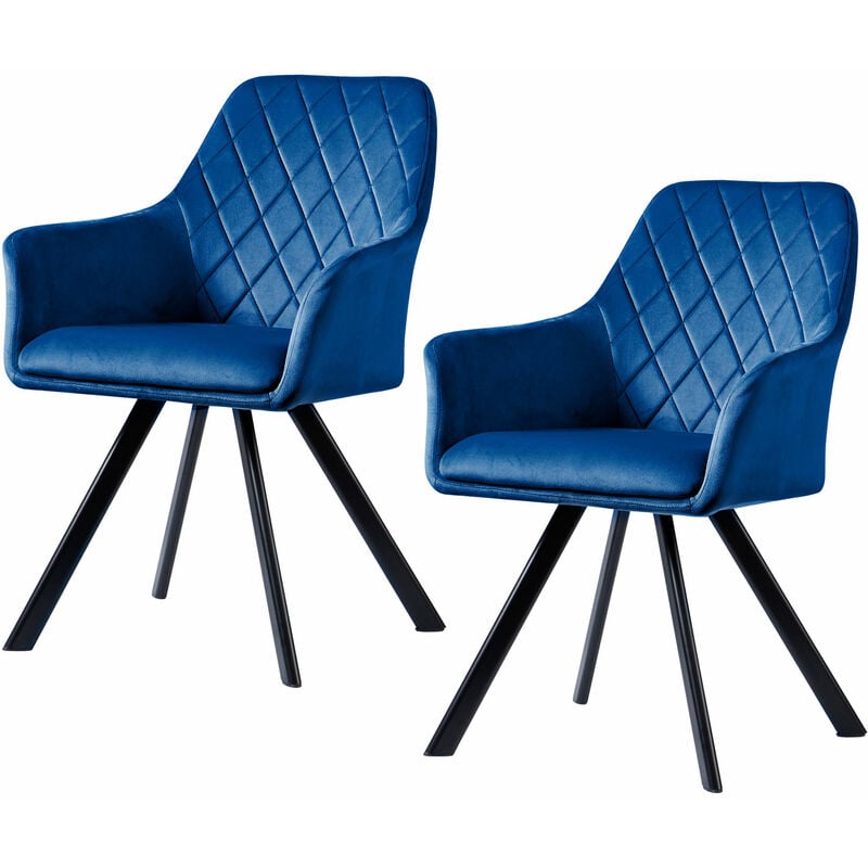 Svita - mason Lot de 2 chaises de salle à manger avec accoudoirs Chaise rembourrée Chaise de cuisine Chaise de salon Pieds en métal bleu