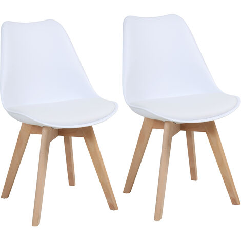 SVITA MATS Lot de 2 chaises de salle à manger Chaises de cuisine bois dossier similicuir blanc