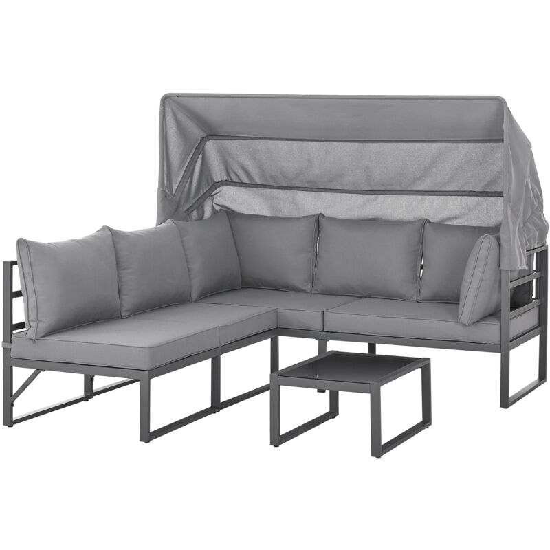 Maui salon de jardin salon avec toit canapé d'extérieur chaise de plage îlot de soleil gris clair - Svita