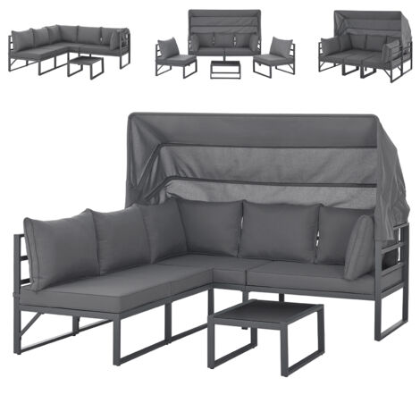 SVITA MAUI Gartenmöbel-Lounge-Set Outdoor-Sofa Strandkorb-Sonneninsel Stahl Grau