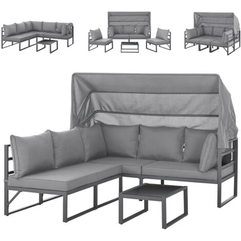 SVITA MAUI Gartenmöbel-Lounge-Set Outdoor-Sofa Strandkorb-Sonneninsel Stahl Hellgrau