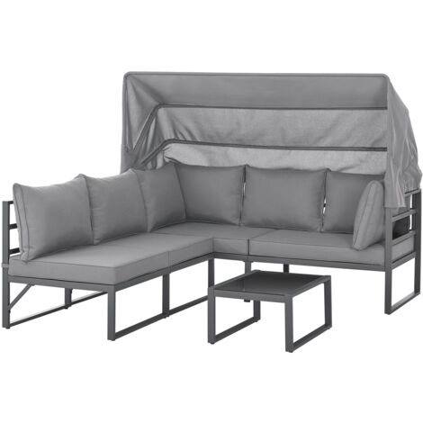SVITA MAUI salon de jardin salon avec toit canapé d'extérieur chaise de plage îlot de soleil gris clair