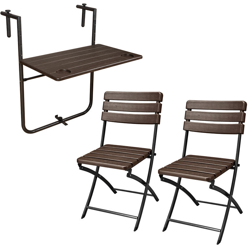 Meuble de balcon 3 pièces pliable 1 table 2 chaises Set de balcon Bistroset Meuble de jardin brun - Svita