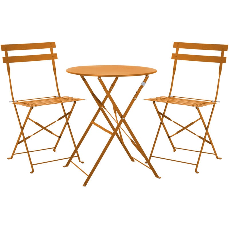 Berlin Mobilier de balcon Ensemble de bistrot Chaise Table Jardin Bistro Café Meubles pliants en métal Orange - Svita