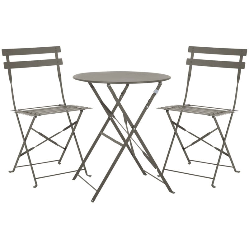 Berlin Mobilier de balcon Ensemble de bistrot Chaise Table Jardin Bistro Café Meubles pliants en métal Taupe - Svita