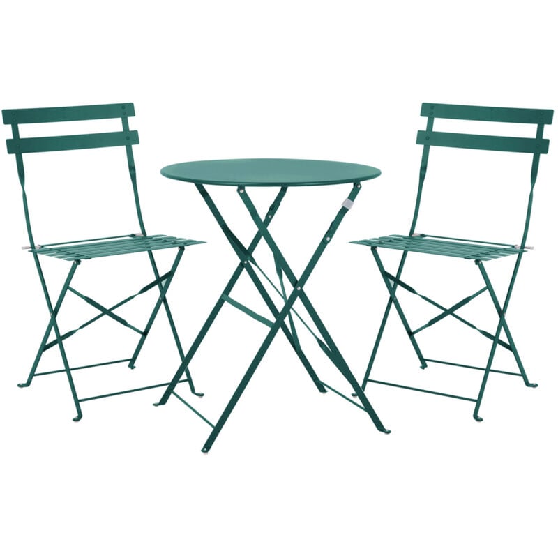 Berlin Mobilier de balcon Ensemble de bistrot Chaise Table Jardin Bistro Café Meubles pliants en métal Vert foncé - Svita