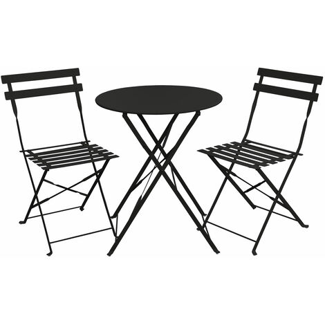 Table ronde de balcon en polyrotin noir avec 2 chaises - Ciel & terre