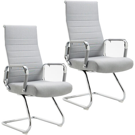 SVITA OFFICE COMFORT 2x Chaise visiteur Chaise cantilever avec accoudoirs Chaise de conférence sans roulettes Fauteuil Chaise de bureau Tissu Gris Clair