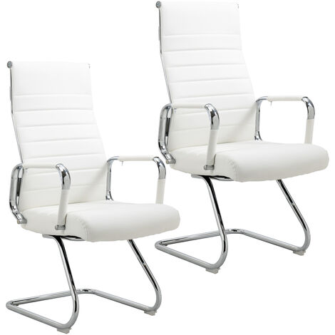 SVITA OFFICE COMFORT Lot de 2 chaises visiteur cantilever avec accoudoirs, chaise de conférence sans roulettes, fauteuil de bureau en similicuir blanc