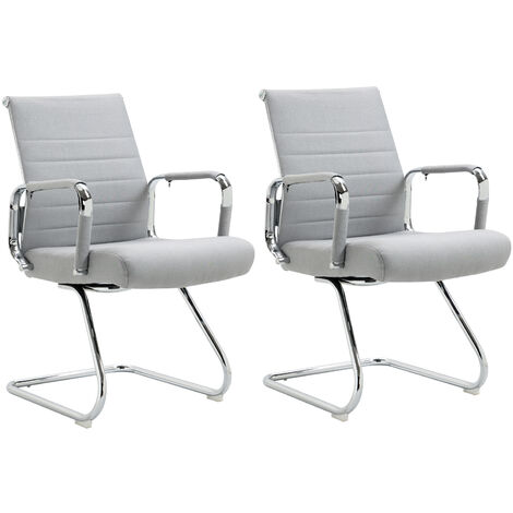 SVITA OFFICE COMFORT Lot de 2 chaises visiteur Chaise cantilever avec accoudoirs Chaise de conférence sans roulettes Fauteuil Chaise de bureau Tissu Gris Clair
