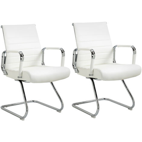 SVITA OFFICE COMFORT Lot de 2 chaises visiteur en similicuir avec accoudoirs, chaise cantilever, chaise de conférence sans roulettes, fauteuil de bureau, similicuir blanc