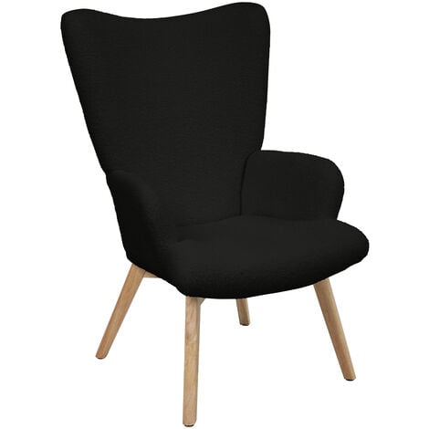 SVITA OLAV Fauteuil à oreilles Fauteuil relax accoudoir dossier haut moderne noir