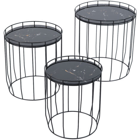 SVITA PASI Set de 3 tables d'appoint tables basses rondes Noir