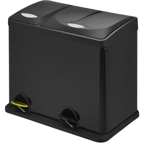 Svita – Poubelle à pédale 26L en acier inoxydable noir – 2 compartiments (18L + 8L) – Ouverture silencieuse – Vidage hygiénique
