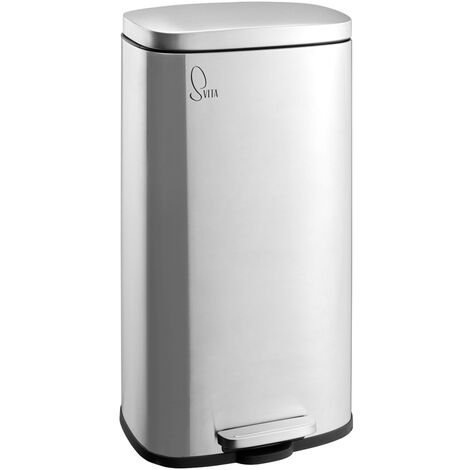Svita – Poubelle à pédale 30L – Acier inoxydable argenté – Couvercle Soft-Close – Seau intérieur amovible avec poignées – Dimensions 63x35x24,5cm