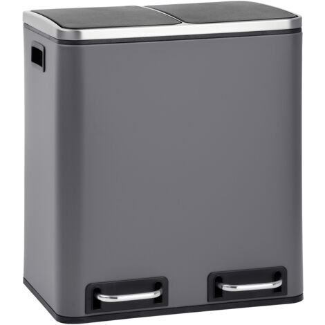 Svita – Poubelle à pédale 30L avec 2 compartiments – Acier thermolaqué – Fermeture lente et silencieuse – Système de tri sélectif gris