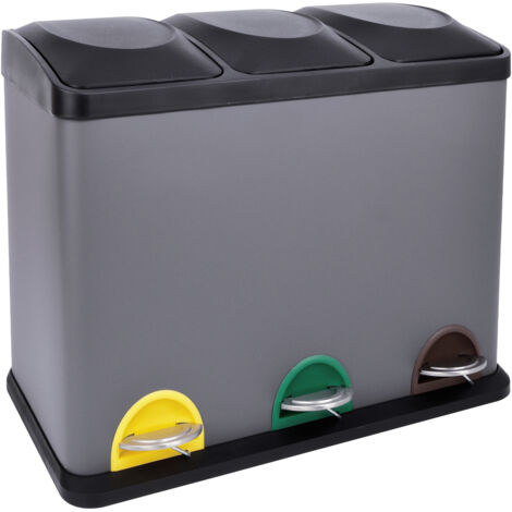 Svita – Poubelle tri sélectif 45L à 3 compartiments – Acier revêtu et plastique – Ouverture à pédale – Design moderne gris - TC3X15
