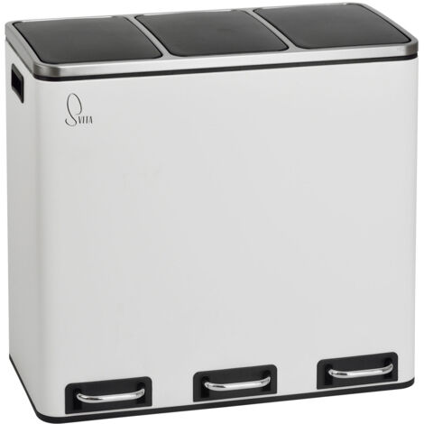 Svita – Poubelle tri sélectif 54L – 3 compartiments de 18L – Acier thermolaqué blanc – Couvercles avec amortisseur pour fermeture silencieuse - TM3X18