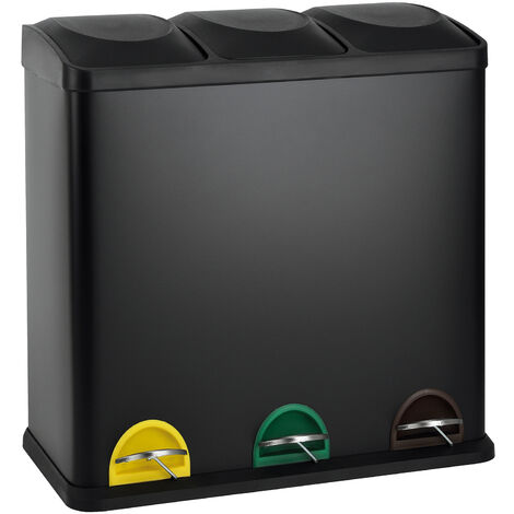 Svita – Poubelle à pédale tri sélectif 3 compartiments 60L – Acier revêtu – 3 x 20 litres – Pédales de couleur pour tri rapide – Design moderne - TC3X20