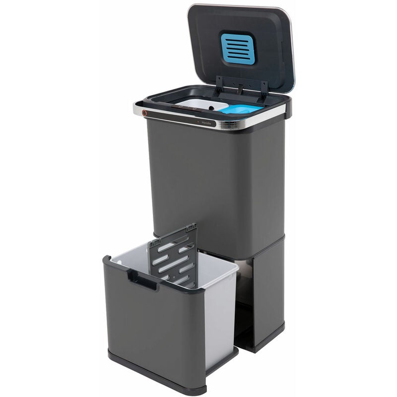 Poubelle à capteur 60L avec stérilisation à l'ozone et filtre à charbon actif Gris - Svita
