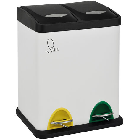 Svita – Poubelle de tri sélectif 16L – 2 compartiments 8L – Acier revêtu et plastique – Mécanisme à pédale hygiénique – Design blanc élégant - TC2X8
