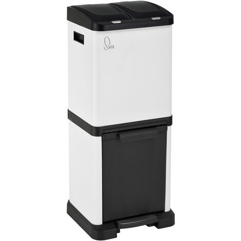 Svita – Poubelle tri sélectif 2x8L + 16L – Acier à revêtement poudre – Couvercles à bouton et pédale – Seaux intérieurs amovibles pour vidage facile