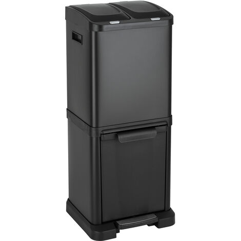 Svita – Poubelle tri sélectif 32L – 2 compartiments 8L + 16L – Acier revêtu – Couvercles à ouverture facile – Pédale pour accès pratique