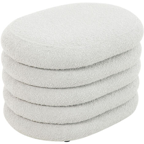 Svita – Pouf ottoman avec rangement 60x45x42 cm – Coussin en boucle blanc – Pour salon ou coiffeuse – Accès facile au rangement