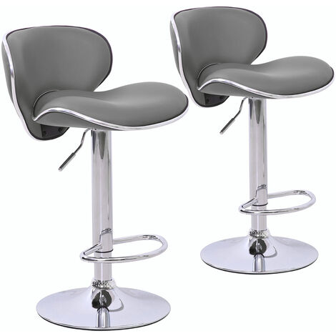 SVITA RETRO Tabouret de bar avec dossier Lot de 2 Réglable en hauteur Métal Pied Chaise de bar Similicuir Gris