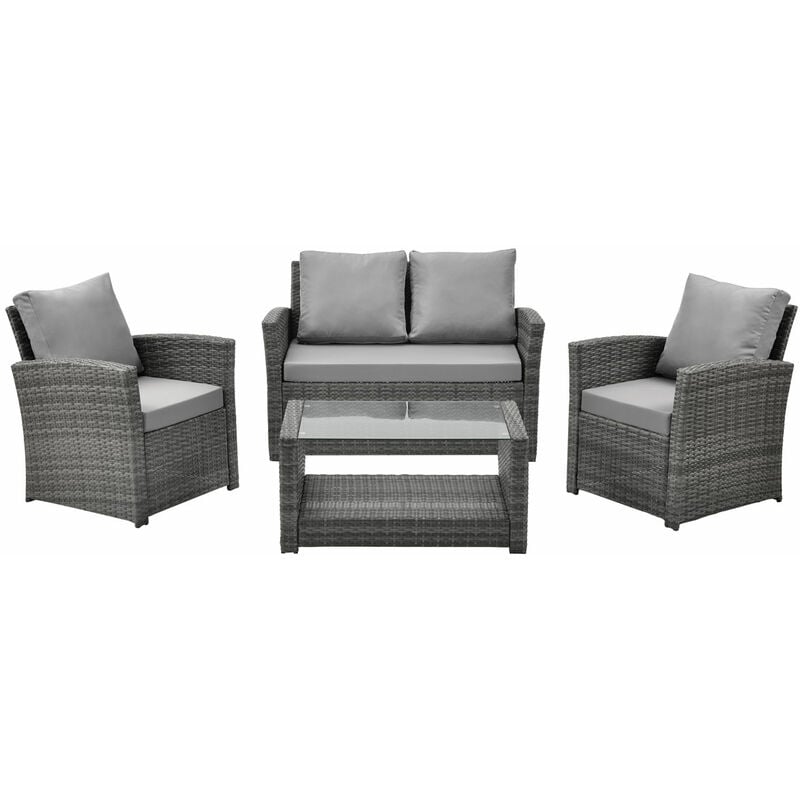 Roma Ensemble en poly rotin Salon Table Garniture Meuble de jardin Gris - Svita