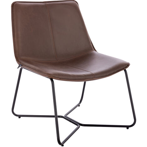 SVITA RON Fauteuil lounge Fauteuil club sans accoudoirs Structure métallique aspect cuir Marron