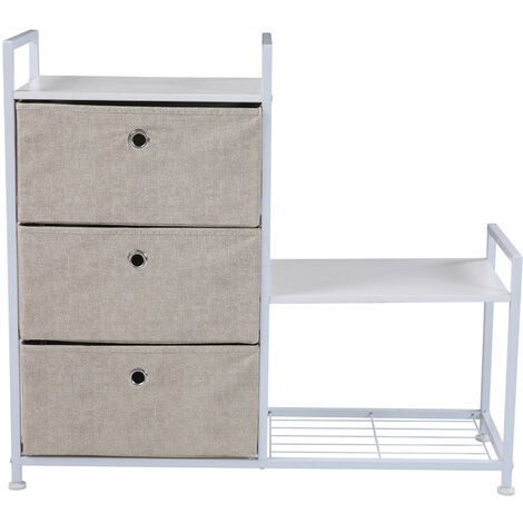 SVITA RUNA 3-Schubladen-Regal Universales Regalsystem Metall Vliesstoffschubladen Weiß/Beige