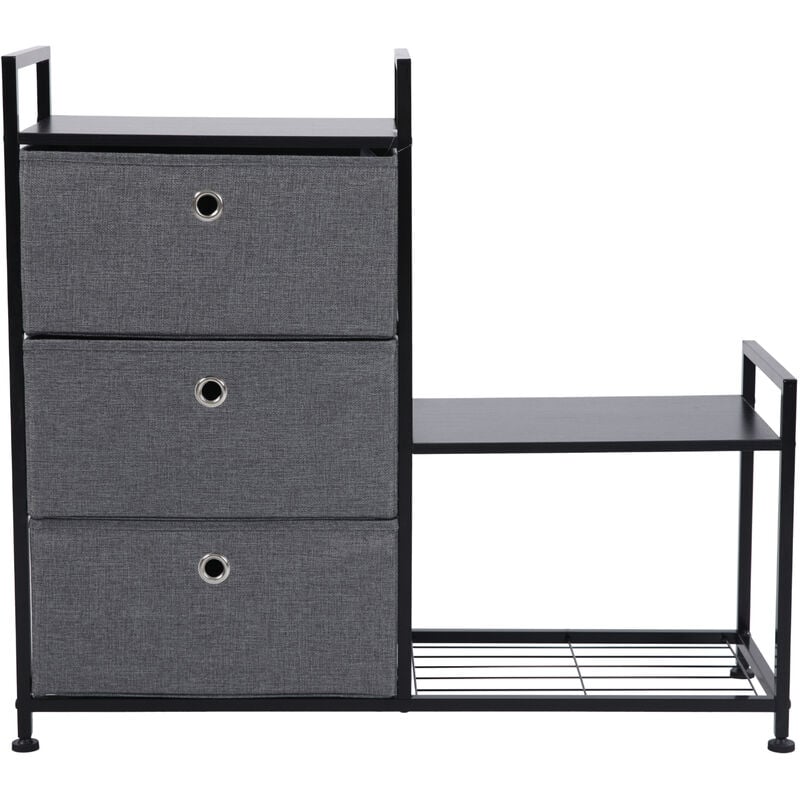 Runa Etagère 3 tiroirs système d'étagères universel tiroirs en métal intissé noir/gris - Svita