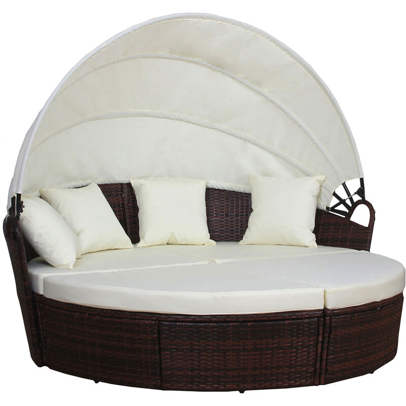 Savannah Poly-Rattan Ilot de bronzage Chaise longue Set de meubles de jardin Voile brune - Svita