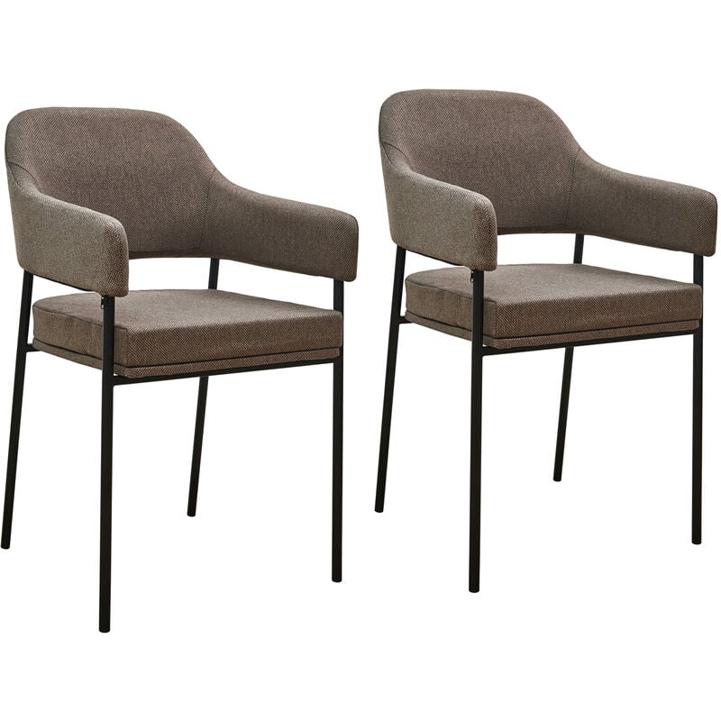 SVITA SCARLETT Lot de 2 chaises de salle à manger Chaise avec accoudoirs Chaise rembourrée Tissu Marron