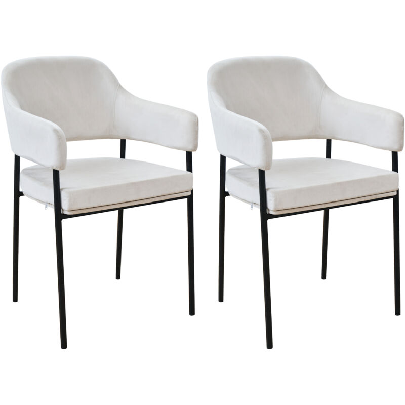 Scarlett Lot de 2 chaises de salle à manger Chaise avec accoudoirs Chaise velours crème - Svita