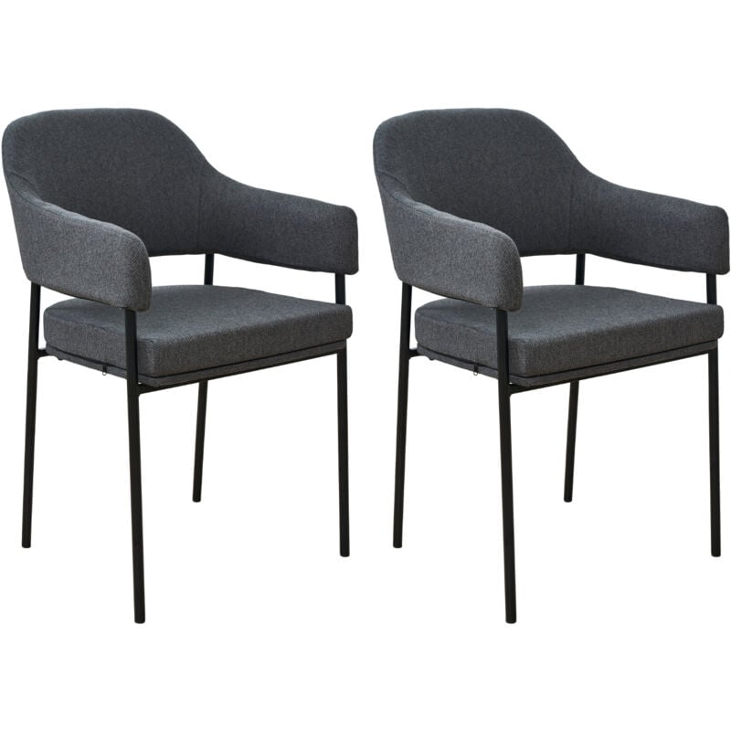 Scarlett Lot de 2 chaises de salle à manger Chaise avec accoudoirs Chaise rembourrée Tissu gris - Svita